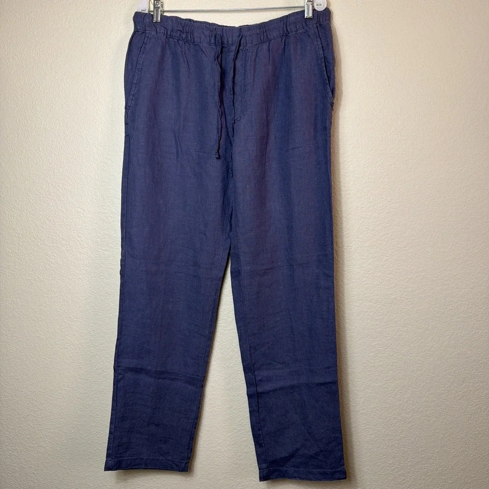 Saks Fifth Avenue Pants Mens L Blue Linen Drawstring Elastic Waist Straight Leg